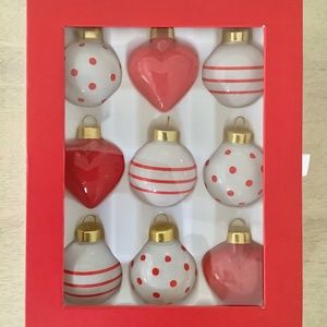 Sugar Paper Red Heart Stripe Dot Ornaments - Set of 9